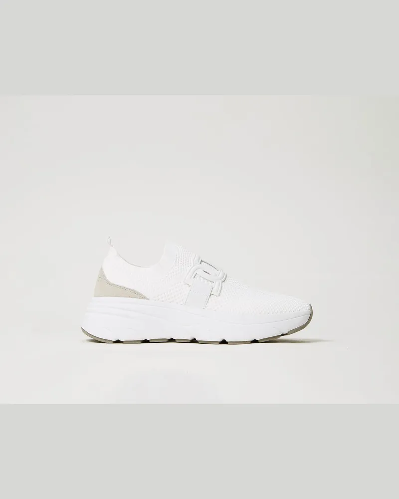 Twin-Set Schuhe - Sneaker im Laufschuhstil aus technischem Gestrick, Weiß, Größe Weiß