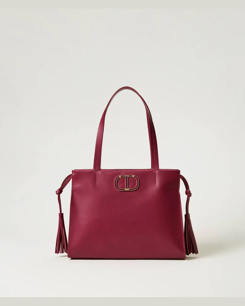 Twin-Set Taschen - Shopper „Étoile" aus Leder mit Quasten, Dunkellila, Einheitsgröße 