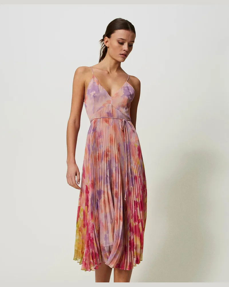 Twin-Set Kleider - Midikleid aus Krepon mit Blumendessin, Print Blume Schattiert Multicolor, Größe Print