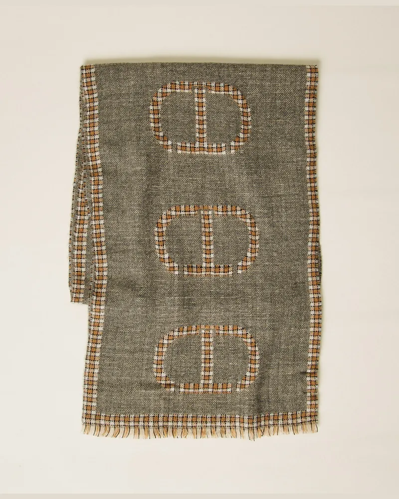 Twin-Set Accessoires - Jacquard-Stola mit „Oval T" und Karomuster, Jacquard Check Schwarz, Einheitsgröße Jacquard