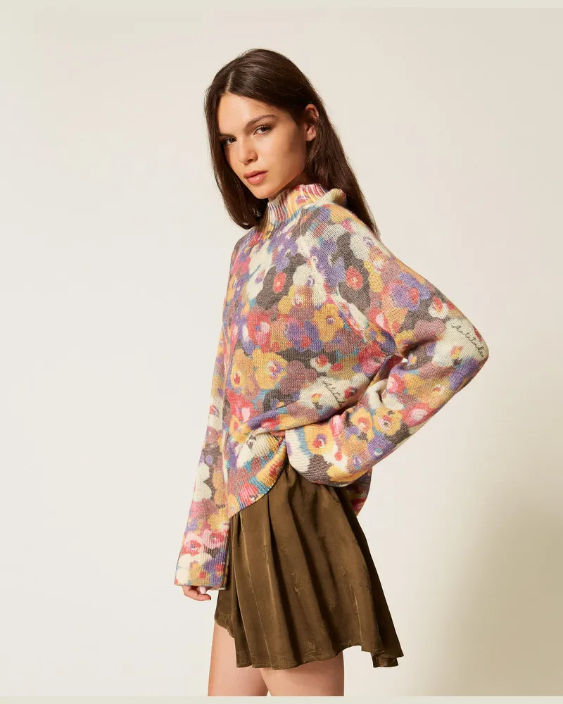 Actitude by Twinset Stehkragenpullover mit und floralem Print, Allover Flowers Multicolor, Wolle, Größe Allover