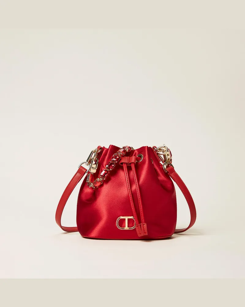 Twin-Set Taschen - Beuteltasche aus Satin mit Strass, Venedigrot, Einheitsgröße Venedigrot