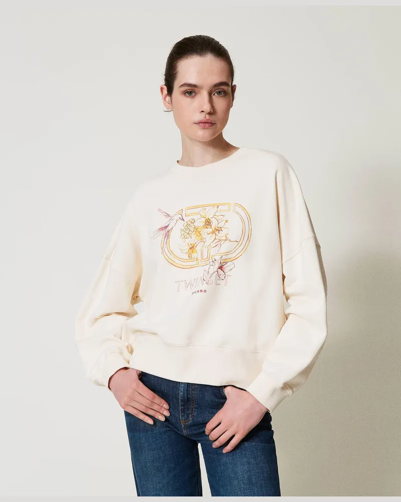 Twin-Set Sweatshirts und -jacken - Sweatshirt mit Kolibriprint, Perlmutt, Größe: XXL 