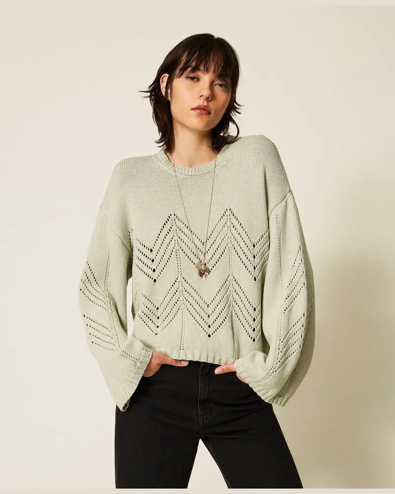 Twin-Set Pullover aus Wollmischung im Chevron-Dessin Sage