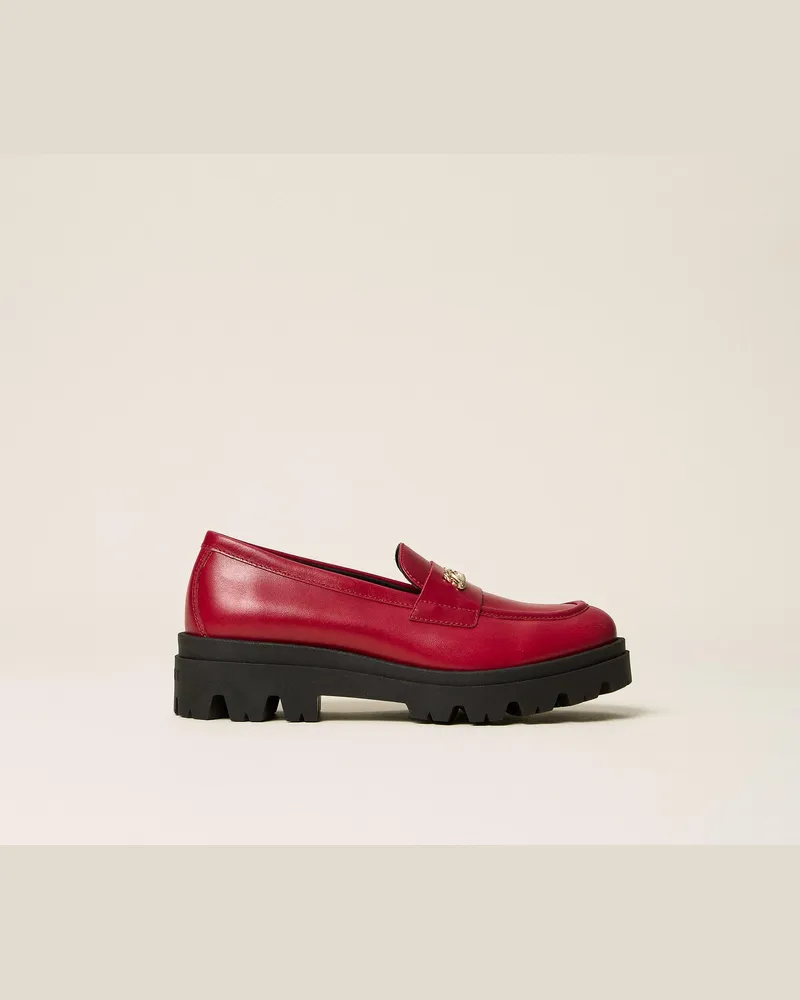 Twin-Set Loafers aus Leder, Damen, Red Ruby Red