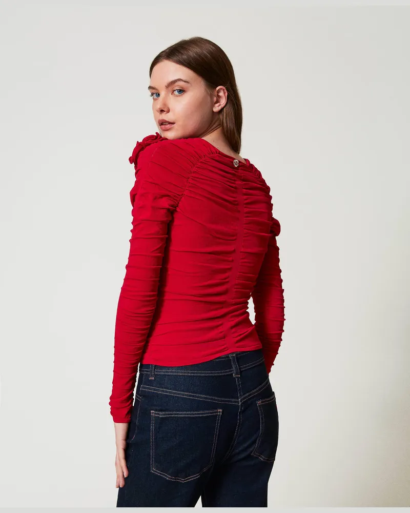 Actitude by Twinset Figurbetonter Pullover mit Raffungen und Blumen, Love Potion, Größe Love