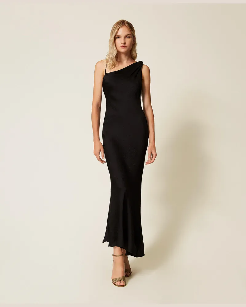 Twin-Set Kleider - Asymmetrisches Maxikleid aus Satin, Schwarz, Größe Schwarz