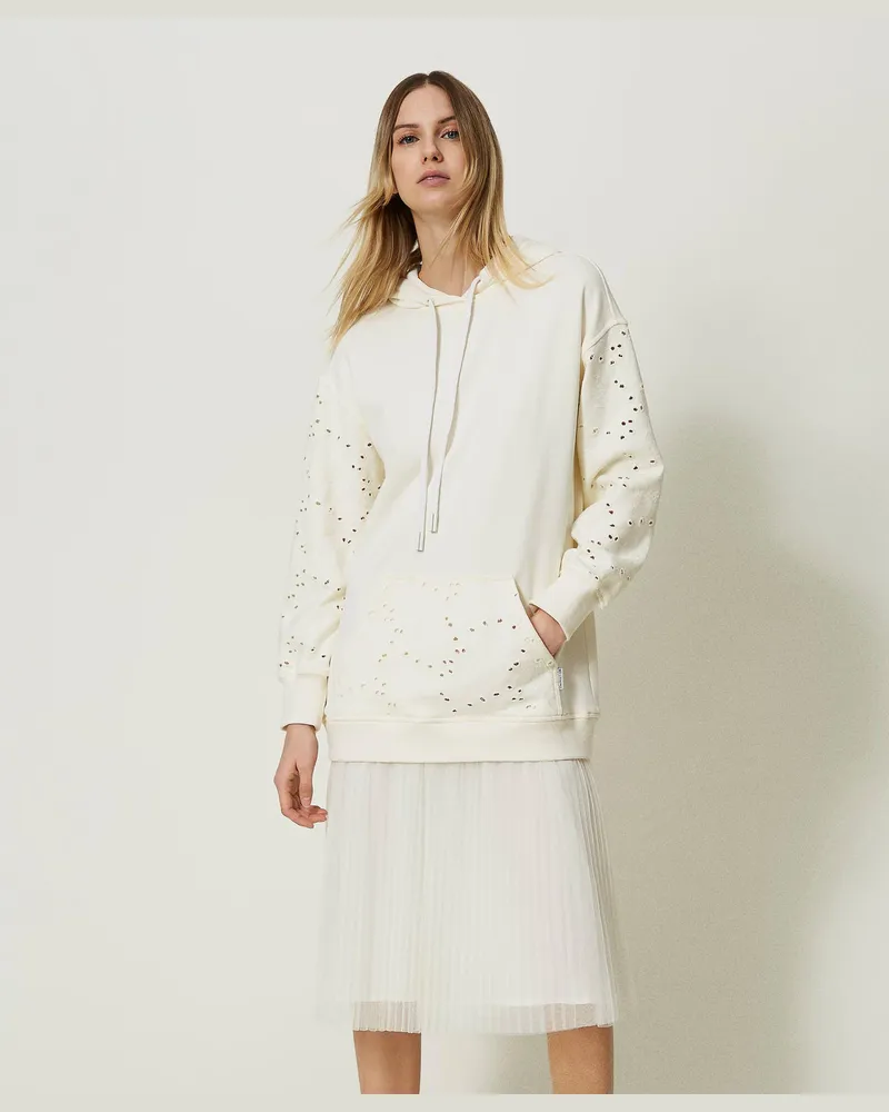 Twin-Set Kleider - Midikleid aus Sweatstoff und Tüll, Mattweiß, Größe Mattweiß