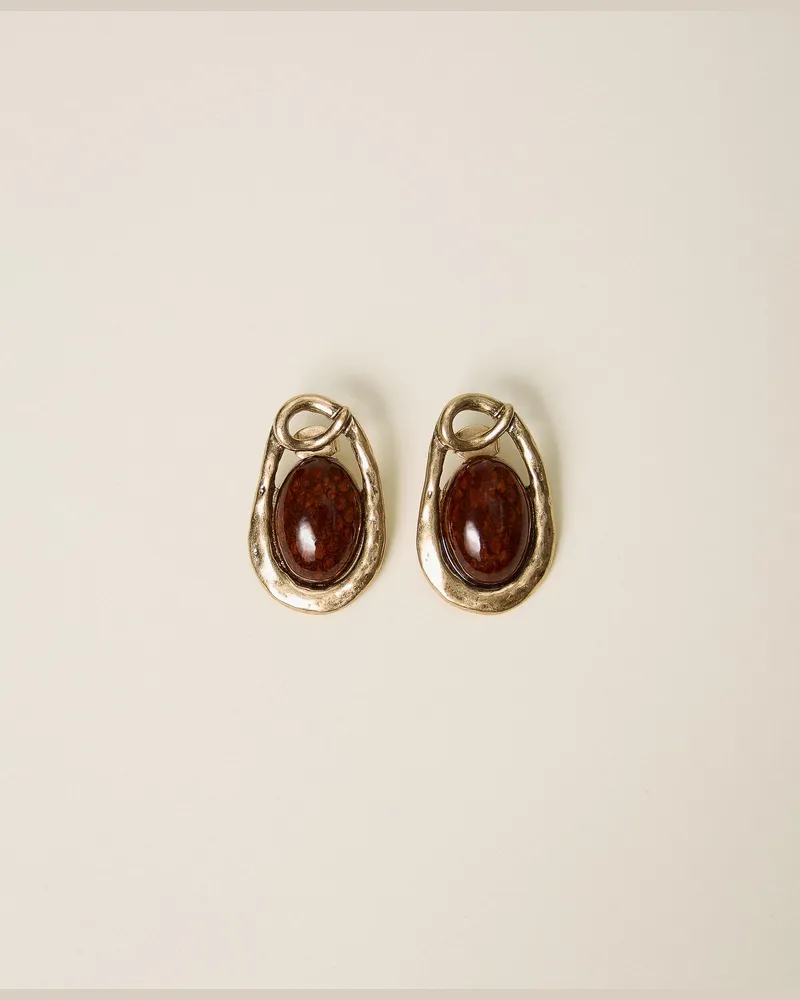 Twin-Set Ohrringe mit Animal-Cabochon, Damen, „Kupfriges Altmessing"-Gold „kupfriges