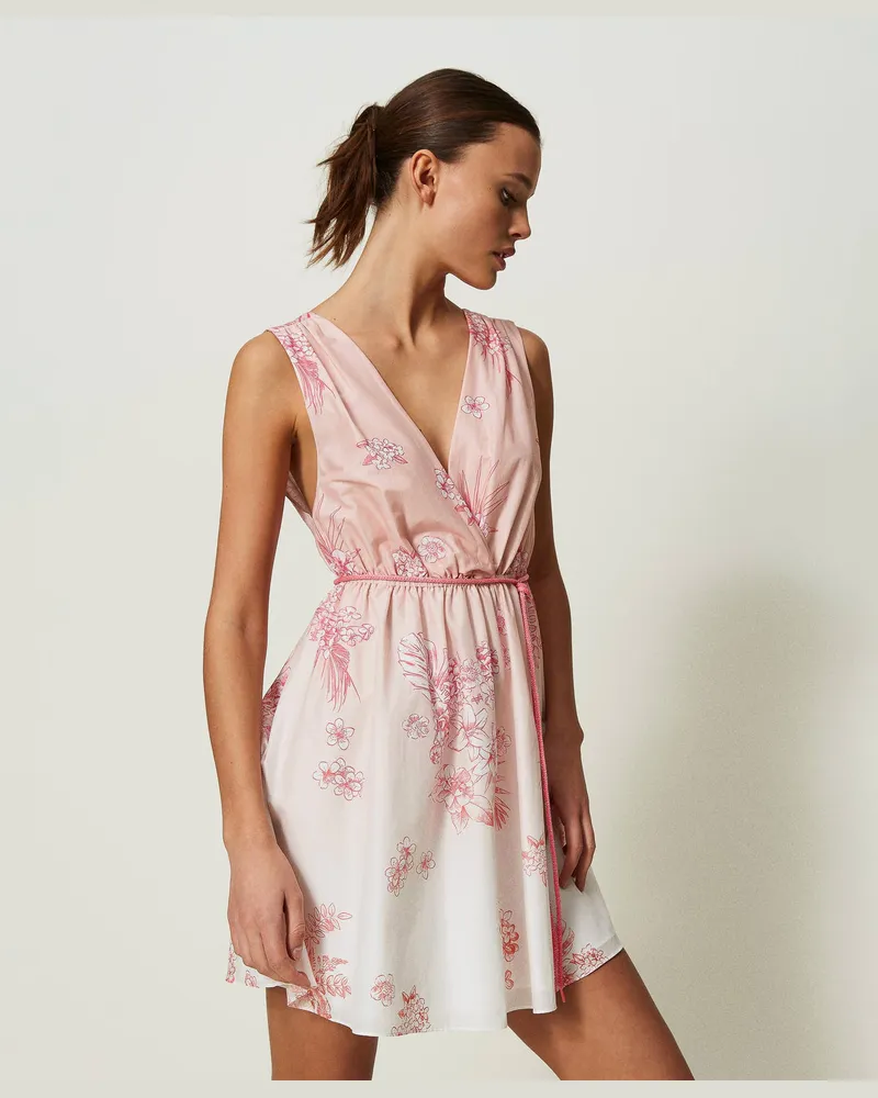 Actitude by Twinset Kleider - MYFO Minikleid aus bedrucktem Musselin, Print Peach Nectar & Shaded Flower, Mit Blumen, Größe Print