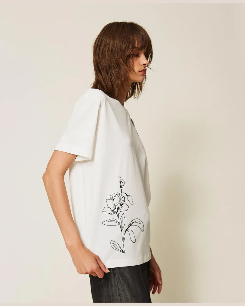 Actitude by Twinset T-Shirt mit floralem Stickmotiv Off