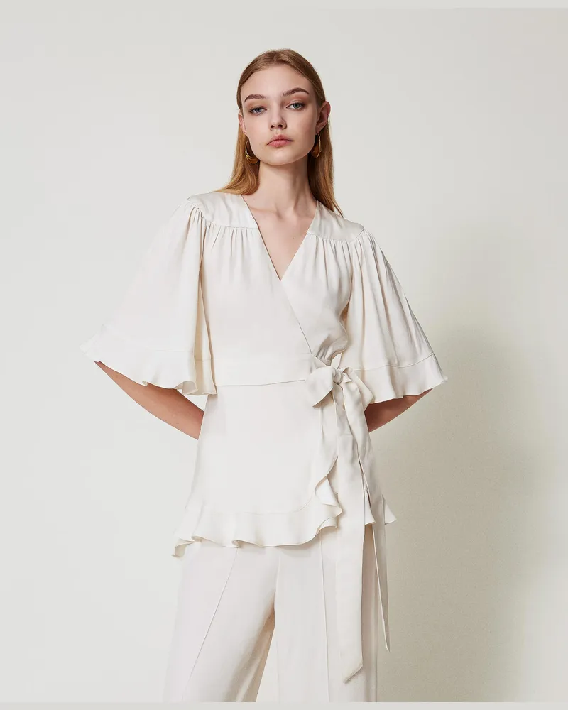 Twin-Set Blusen - Wickelbluse aus Satin, Perlmutt, Größe Perlmutt