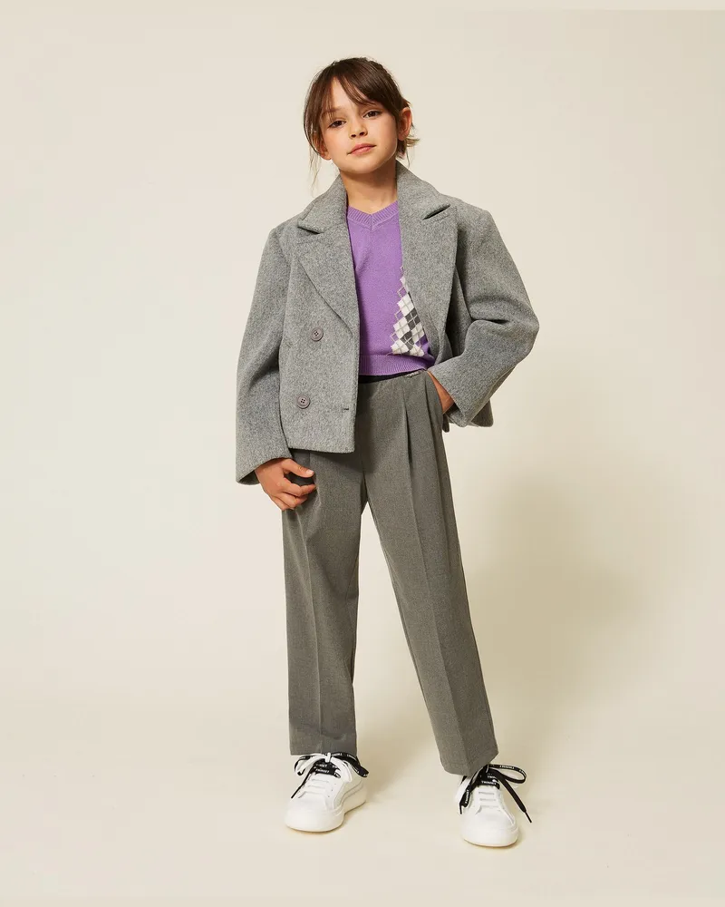 Twin-Set Palazzo-Hose aus Flanell mit Falten, Damen, Mittelgrau-Melange Mittelgrau-melange