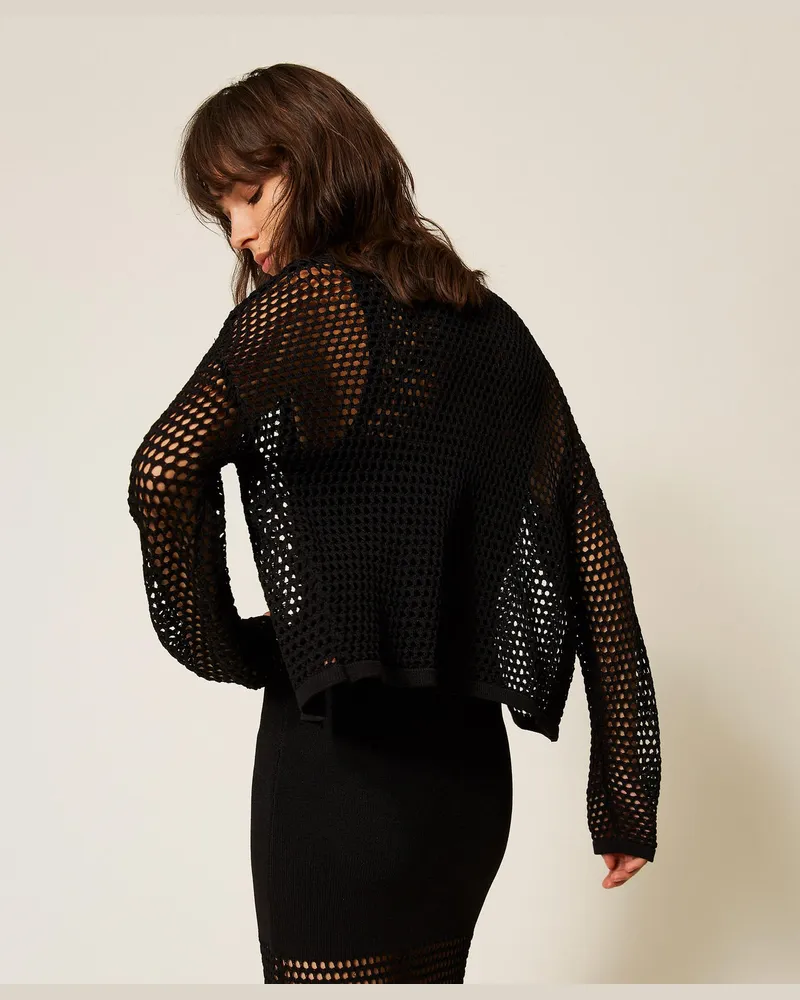 Actitude by Twinset Cardigans - Cardigan aus Netzstrick, Schwarz, Größe Schwarz