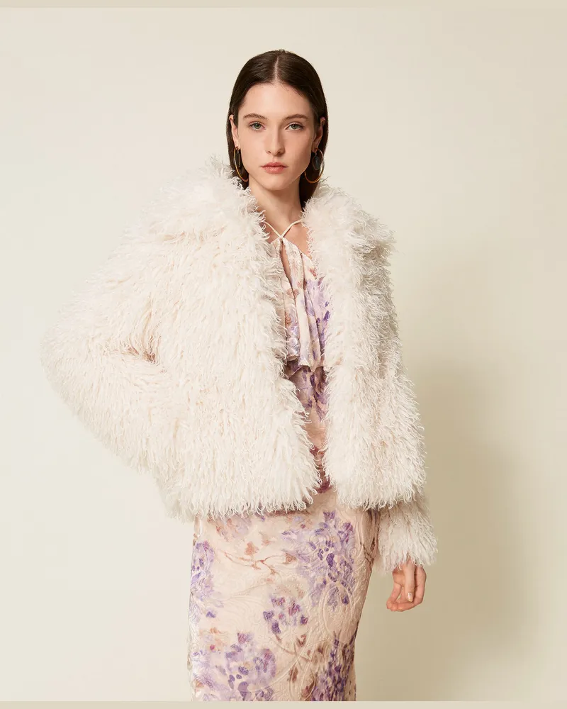 Twin-Set Jacken und Outerwear - Caban aus Kunstpelz, Weiß Schnee, Pelzimitat, Größe Weiß