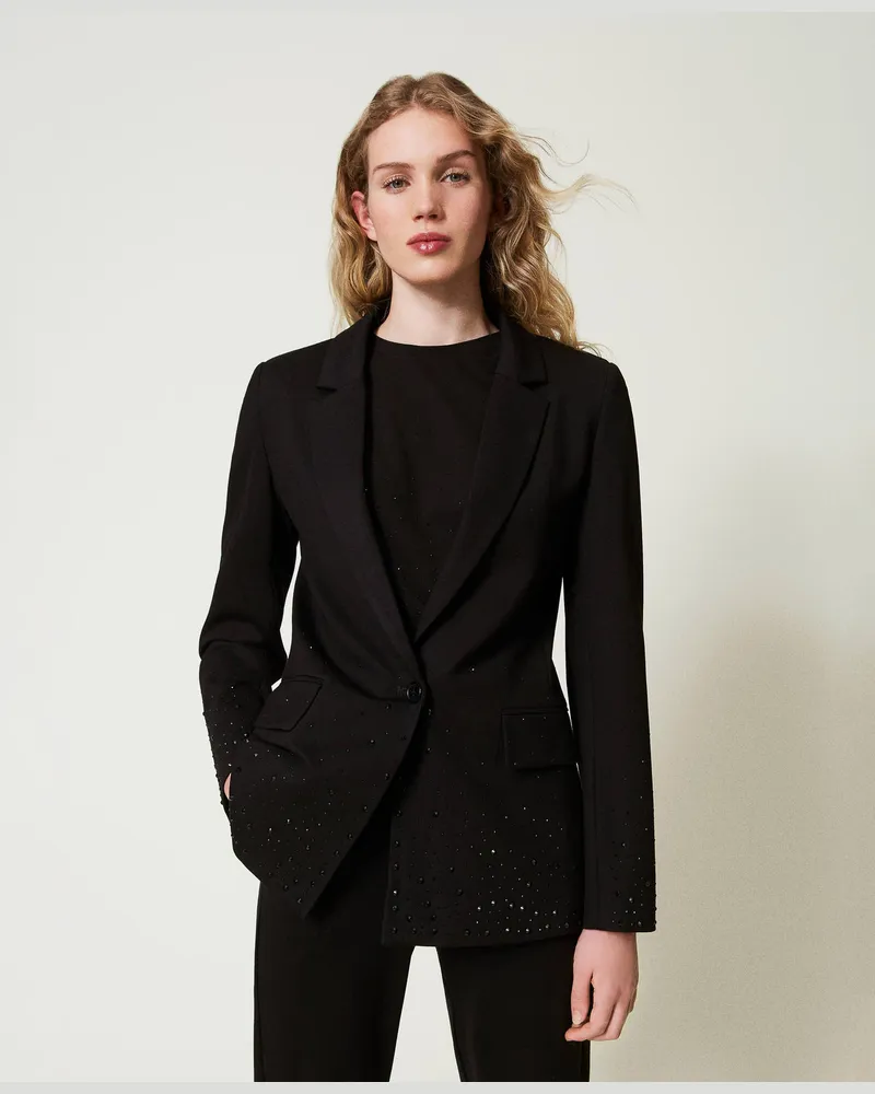 Twin-Set Jacken und Outerwear - Blazer mit Strass im Dégradé, Schwarz, Größe Schwarz