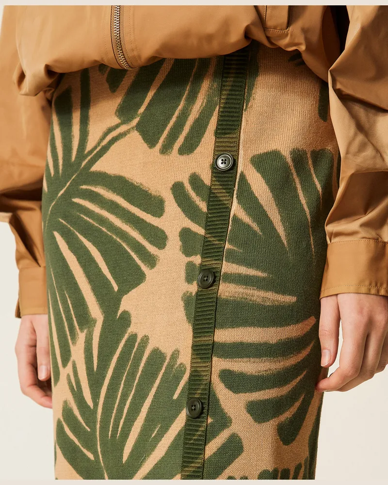 Twin-Set Röcke - Midirock aus Strick mit Print, Jungle-Print, Baumwolle, Größe Jungle-print