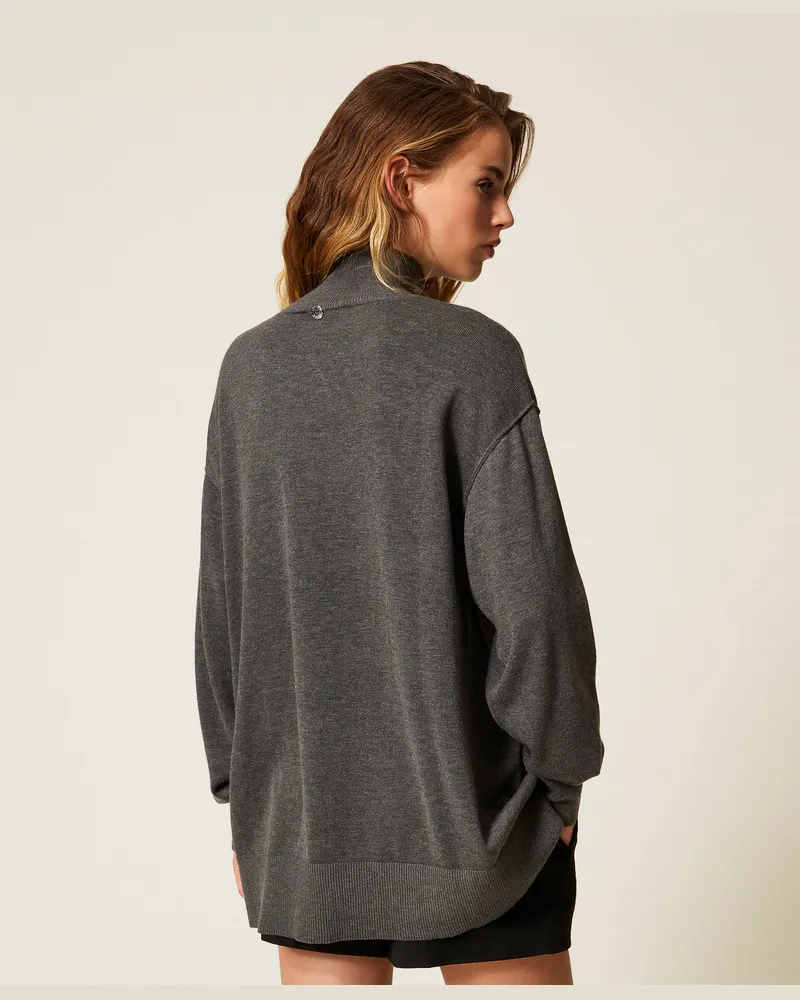 Actitude by Twinset Oversize-Stehkragenpullover, Durchschnittgrau-Mélange, Größe Durchschnittgrau-mélange
