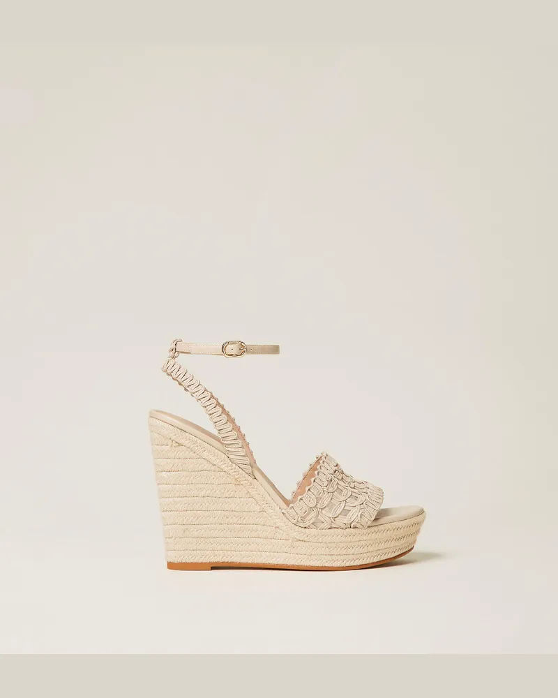 Twin-Set Schuhe - Sandale mit Keil und Stickerei, Perlmutt, Größe Perlmutt