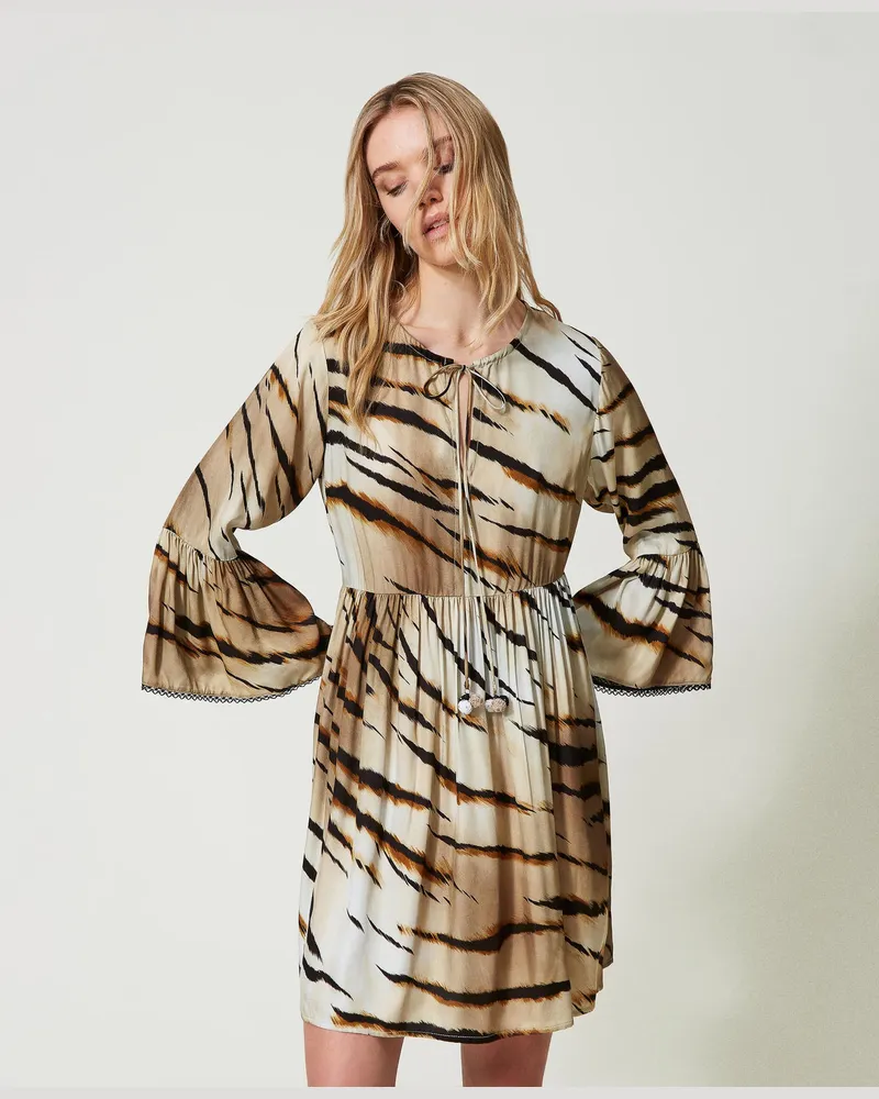 Twin-Set Bademode - Kurzes Twillkleid mit Animaldessin, Print Animal, Größe: XL 