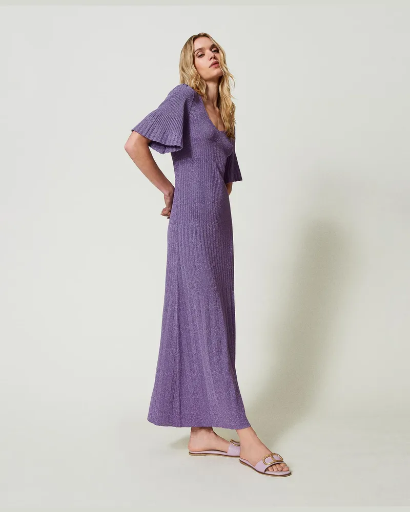 Twin-Set Kleider - Maxi-Strickkleid mit Dégradé-Rippen, Hyazinthenlila Lurex, Größe Hyazinthenlila