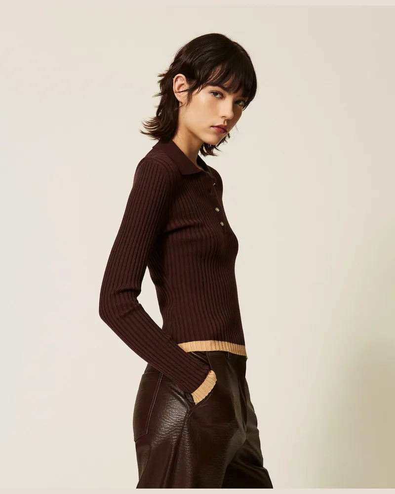 Actitude by Twinset Gerippter Pullover im Polostil Zweifarbig