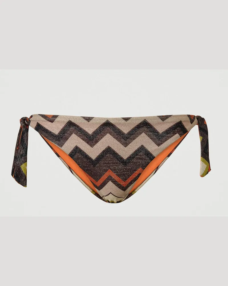 Twin-Set Bademode - Bikinitanga aus Lurex mit Zickzackmuster, Multicolor Fischgrat „Bitter Chocolate"-Braun, Größe: I 