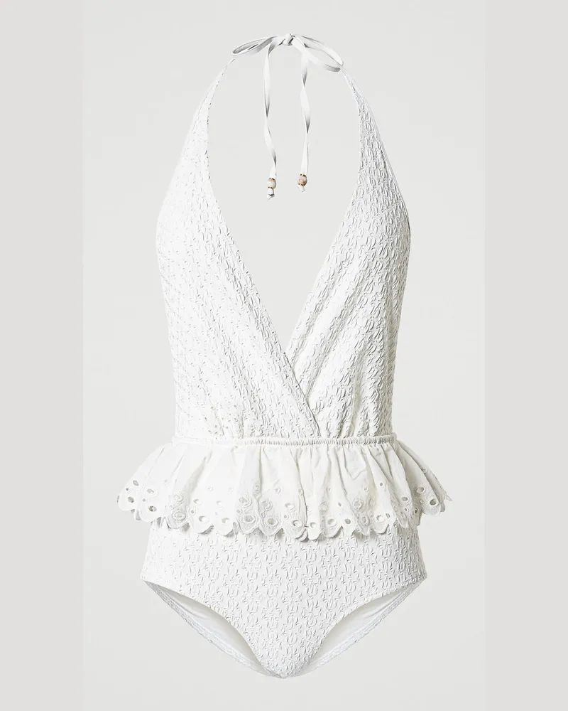 Twin-Set Bademode - Badeanzug mit Lochstickereien, Star White, Größe: 4-B 