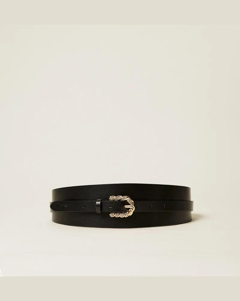 Twin-Set Accessoires - Ledergürtel mit Torchon-Schnalle, Schwarz, Größe Schwarz