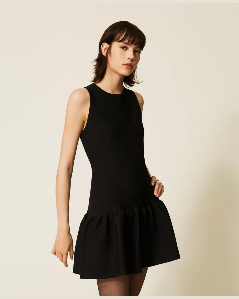 Twin-Set Kurzes Strickkleid mit Volants Schwarz