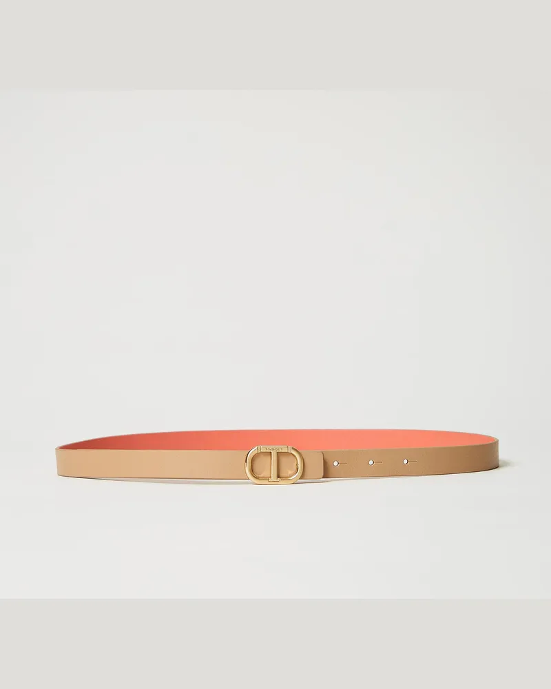 Twin-Set Accessoires - Wendegürtel aus Leder mit Schnalle, Zweifarbig "Rope"-Beige / Coralline, Größe Zweifarbig