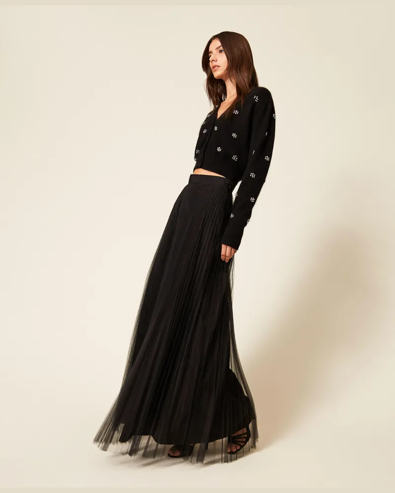 Twin-Set Röcke - Langer Rock aus Taft und Tüll, Schwarz, Größe: 48 