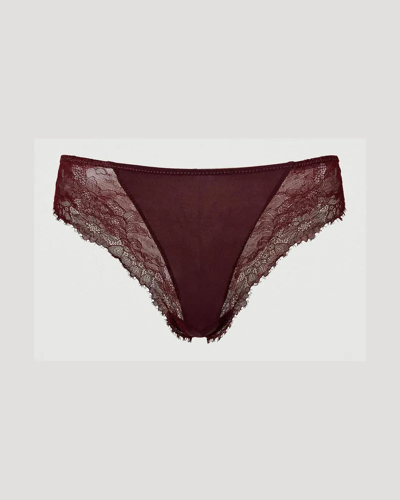 Twin-Set Unterwäsche - Brazilian-Slip aus Charmeuse und Spitze, „Ruby Wine"-Violett, Größe: IV 