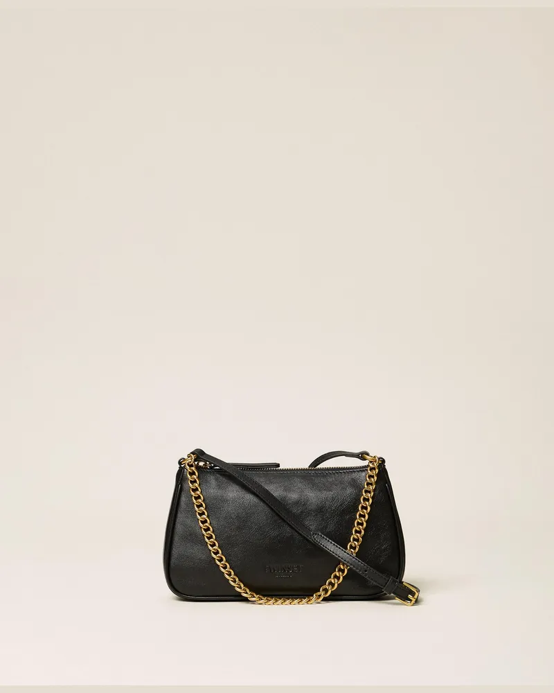 Twin-Set Umhängetasche aus Leder, Damen, Schwarz Schwarz