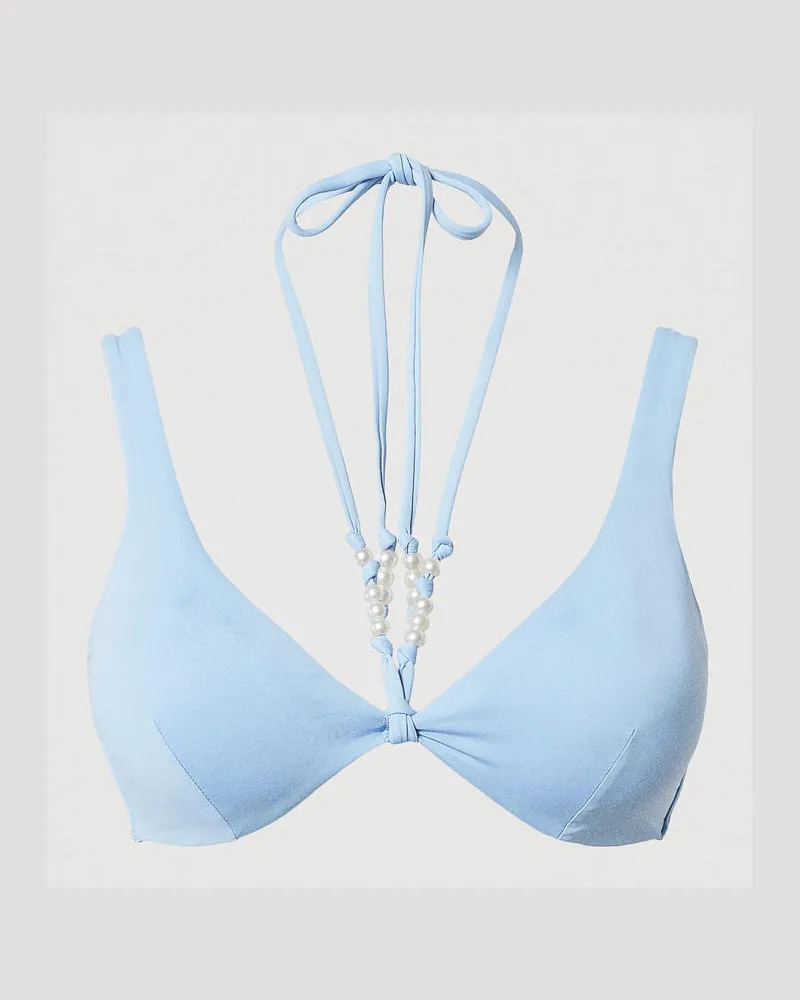 Twin-Set Bademode - Wattiertes Triangel-Bikinitop mit Perlen, "Blue Topaz"-Azur, Größe Blue