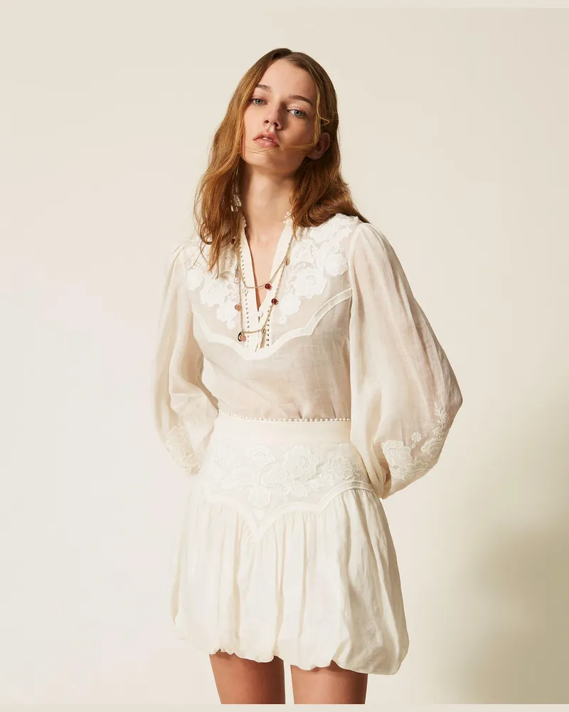 Twin-Set Blusen - Bluse aus Ramie mit Stickerei, Perlmutt, Größe Perlmutt