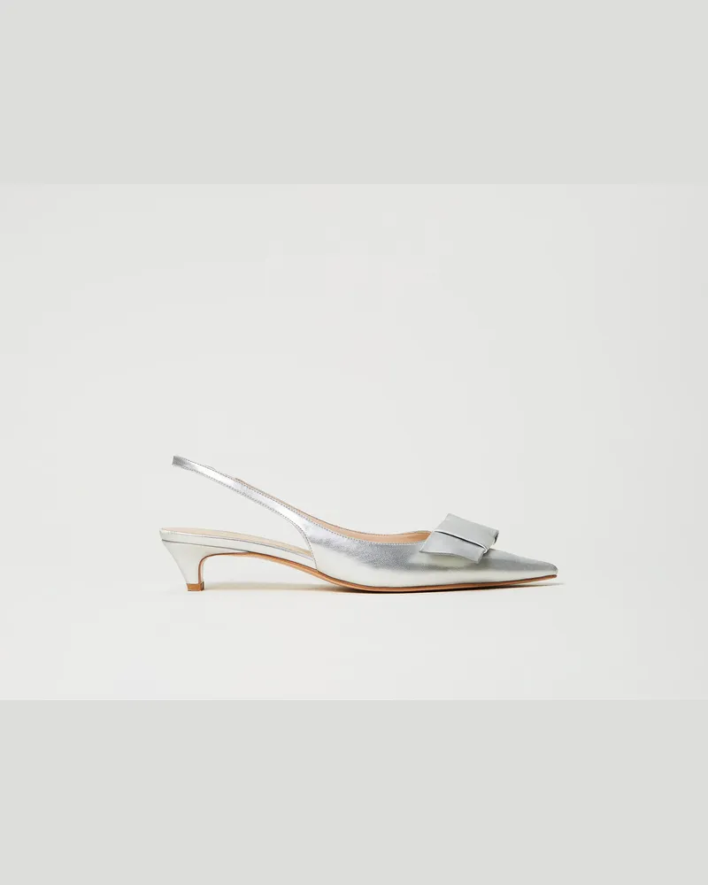 Twin-Set Schuhe - Slingback-Pumps mit Schleife, Silber, Größe Silber
