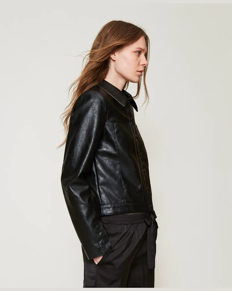 Twin-Set Jacken und Outerwear - Jacke aus Craquelé-Lederimitat, Schwarz, Größe Schwarz