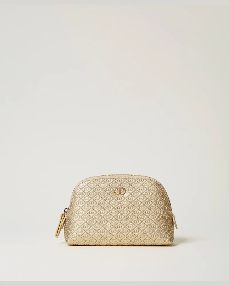 Twin-Set Accessoires - Halbmond-Kosmetiktasche mit ganzflächigem „Oval T"-Dessin, Gelbgold, Einheitsgröße Gelbgold