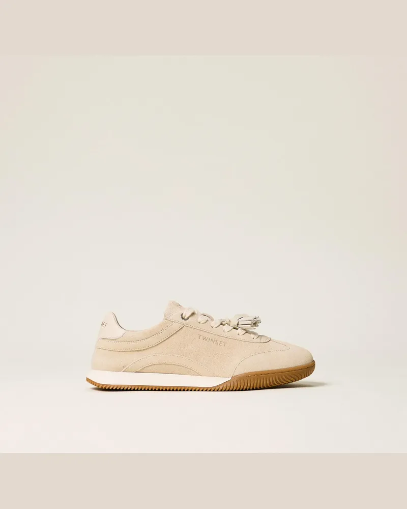 Twin-Set Sneaker aus Veloursleder mit Quasten Weiß