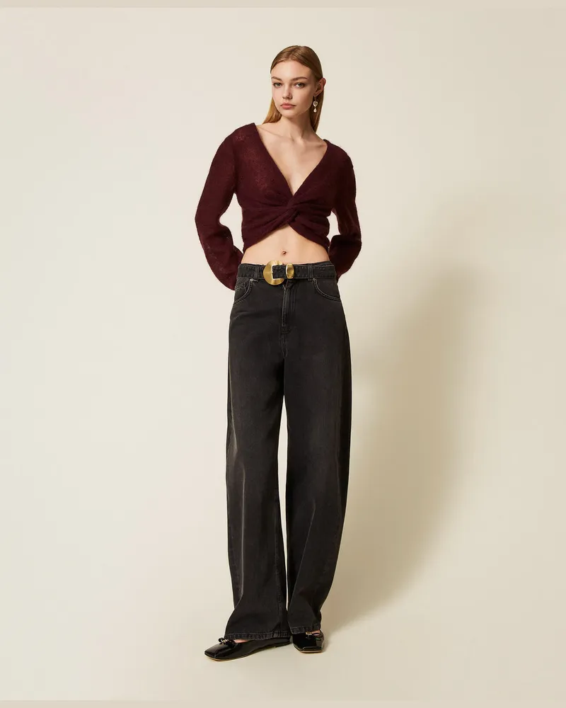 Twin-Set Schwarze Jeans mit Gürtel mit Maxischnalle Denimschwarz