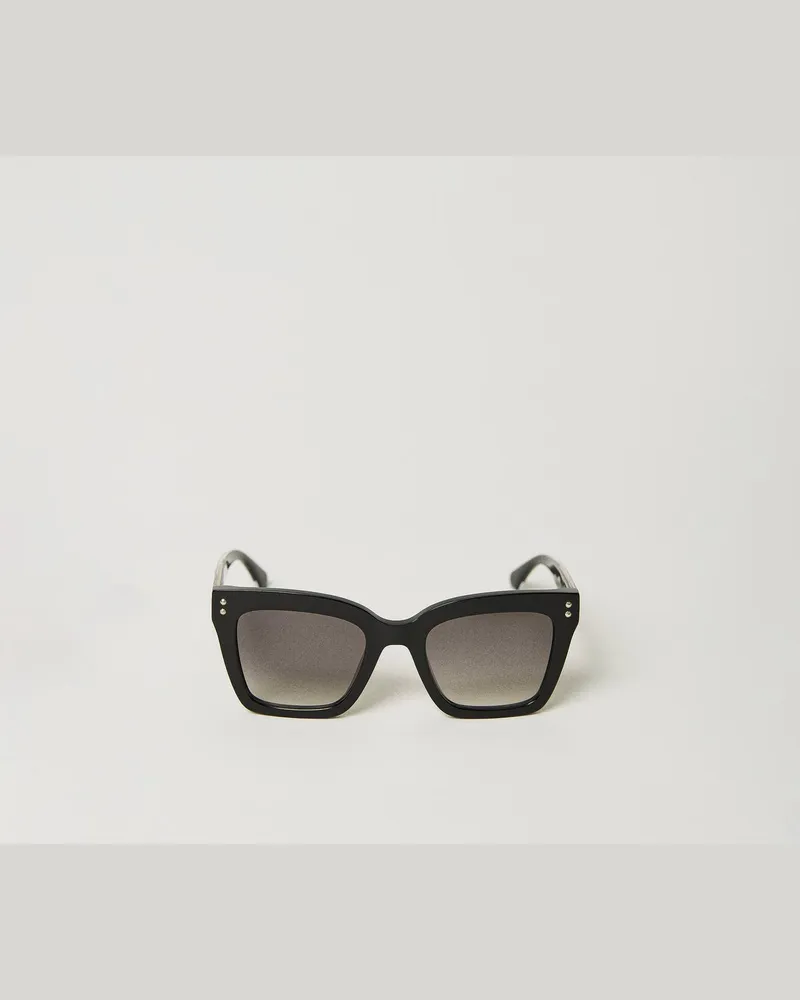 Twin-Set Accessoires - Karree-Sonnenbrille mit Nieten, Shiny Black, Einheitsgröße Shiny