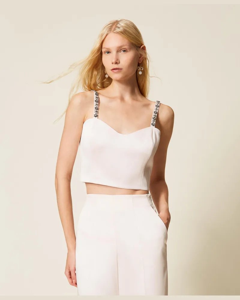 Twin-Set Tops - Cropped-Top aus Duchesse mit Stickerei, Sandrosa, Größe Sandrosa