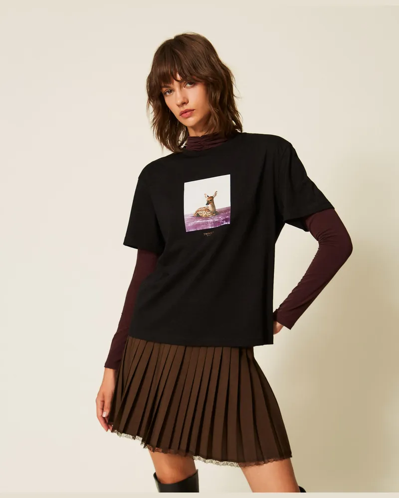 Twin-Set Regular-T-Shirt mit Rundhalsausschnitt und Print 