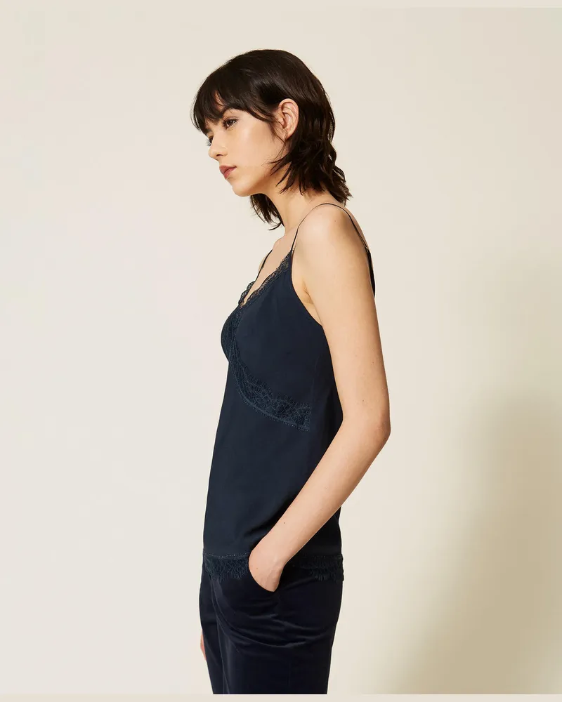 Actitude by Twinset Top aus Crêpe de Chine mit Spitze Blue