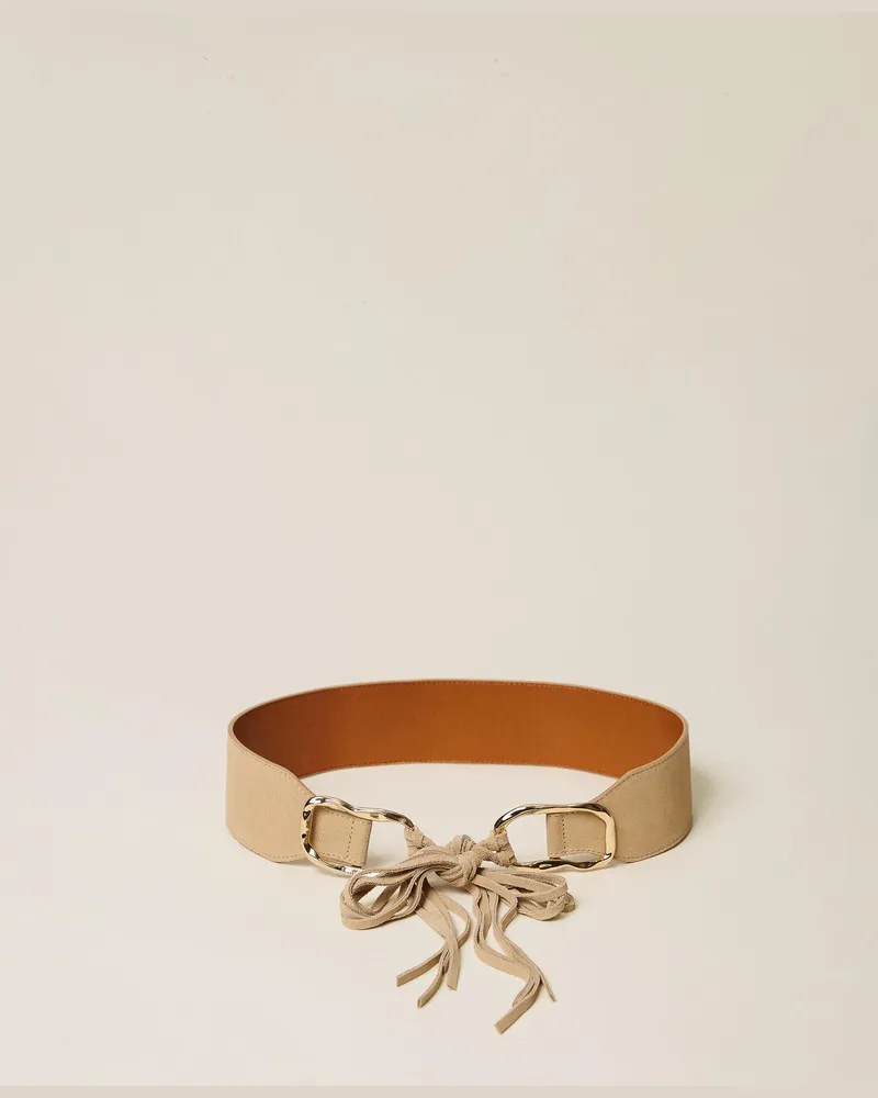 Twin-Set Accessoires - Gürtel aus Veloursleder mit Ringen, Dunkles Perlmutt, Größe Dunkles