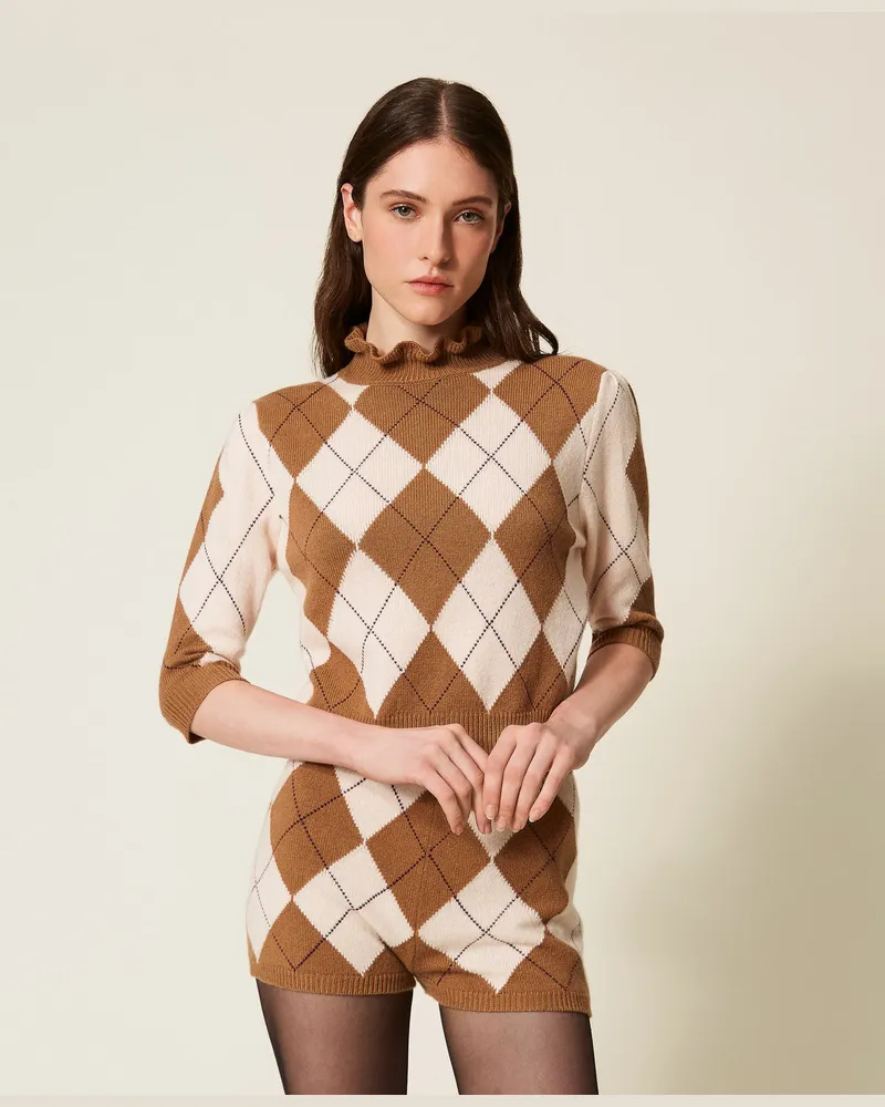 Twin-Set Jacquardpullover aus Wollmischung mit Rautenmuster, Intarsie Argyle Parisienne-Rosa, Größe Intarsie
