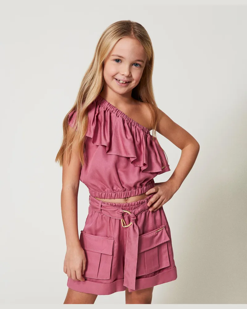Twin-Set Tops - Asymmetrisches Oberteil mit Volant, Flamingorosa, Größe: 8A 