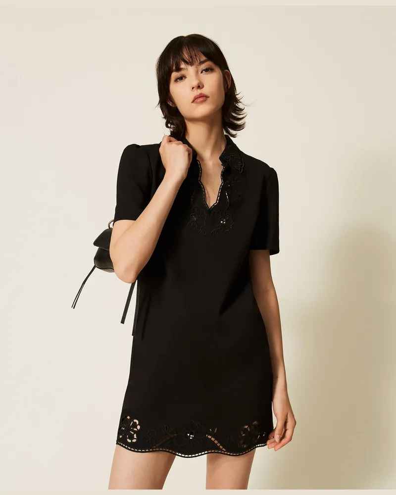 Twin-Set Kurzes Kleid mit Lochstickerei Schwarz