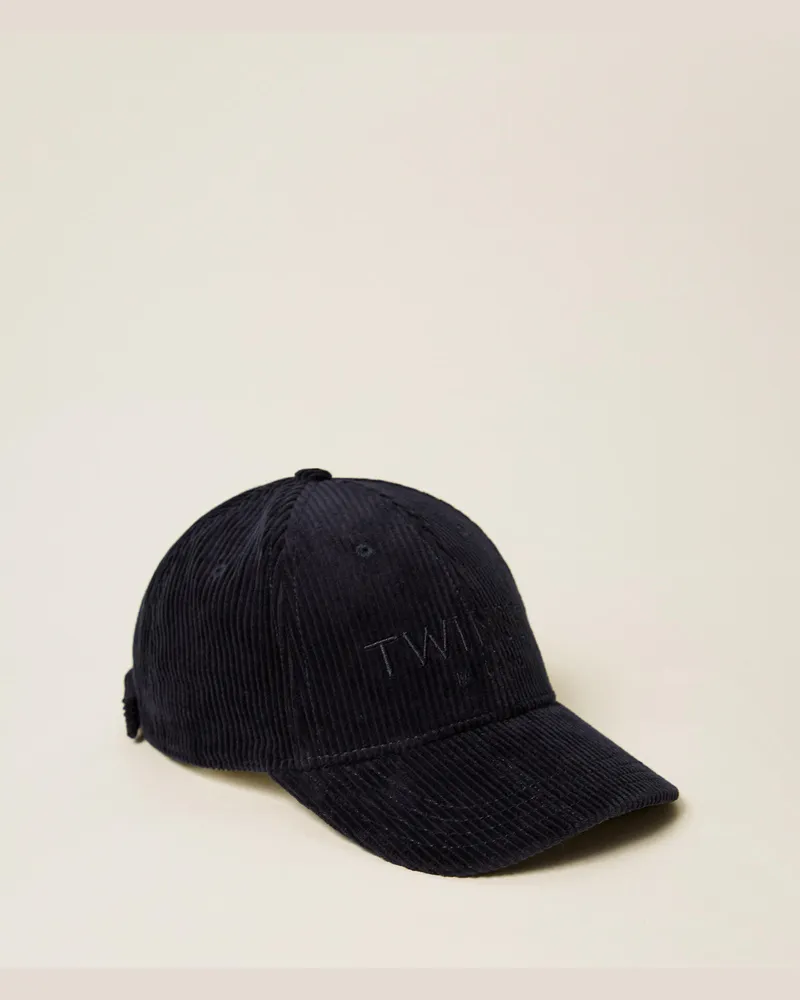 Twin-Set Accessoires - Baseballkappe aus Cord, Klassisches Blau, Samt, Einheitsgröße Klassisches